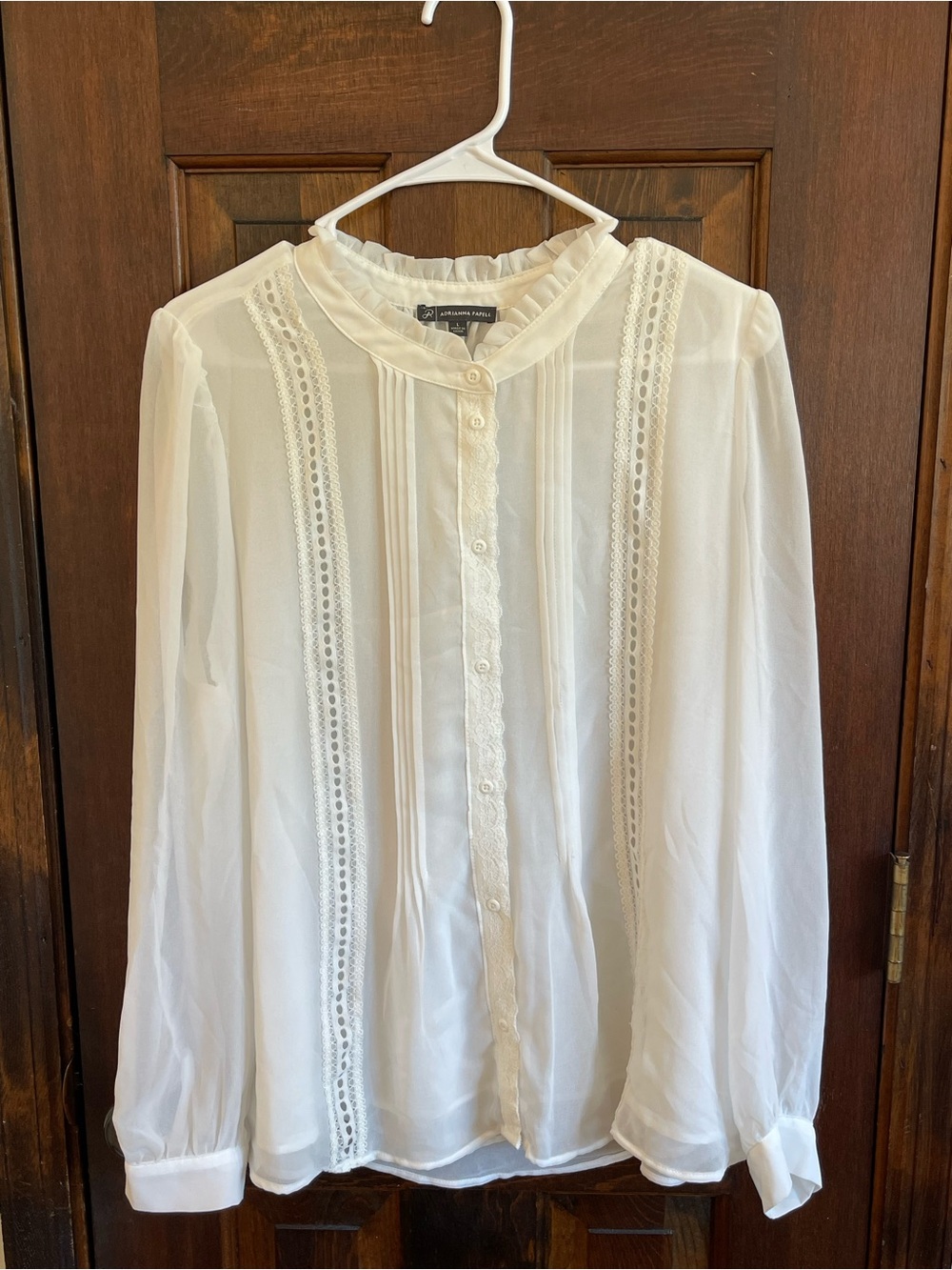 Vintage Ivory Adrianna Papell Blouse Cottagecore Ruffle Collar Lace L